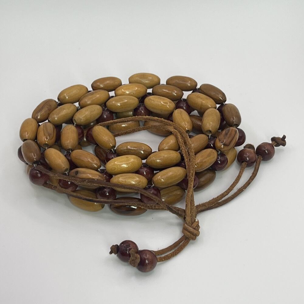 Wooden Beaded Tie Belt Brown Tan Oval Beads Boho Festival Waist Belt One Size